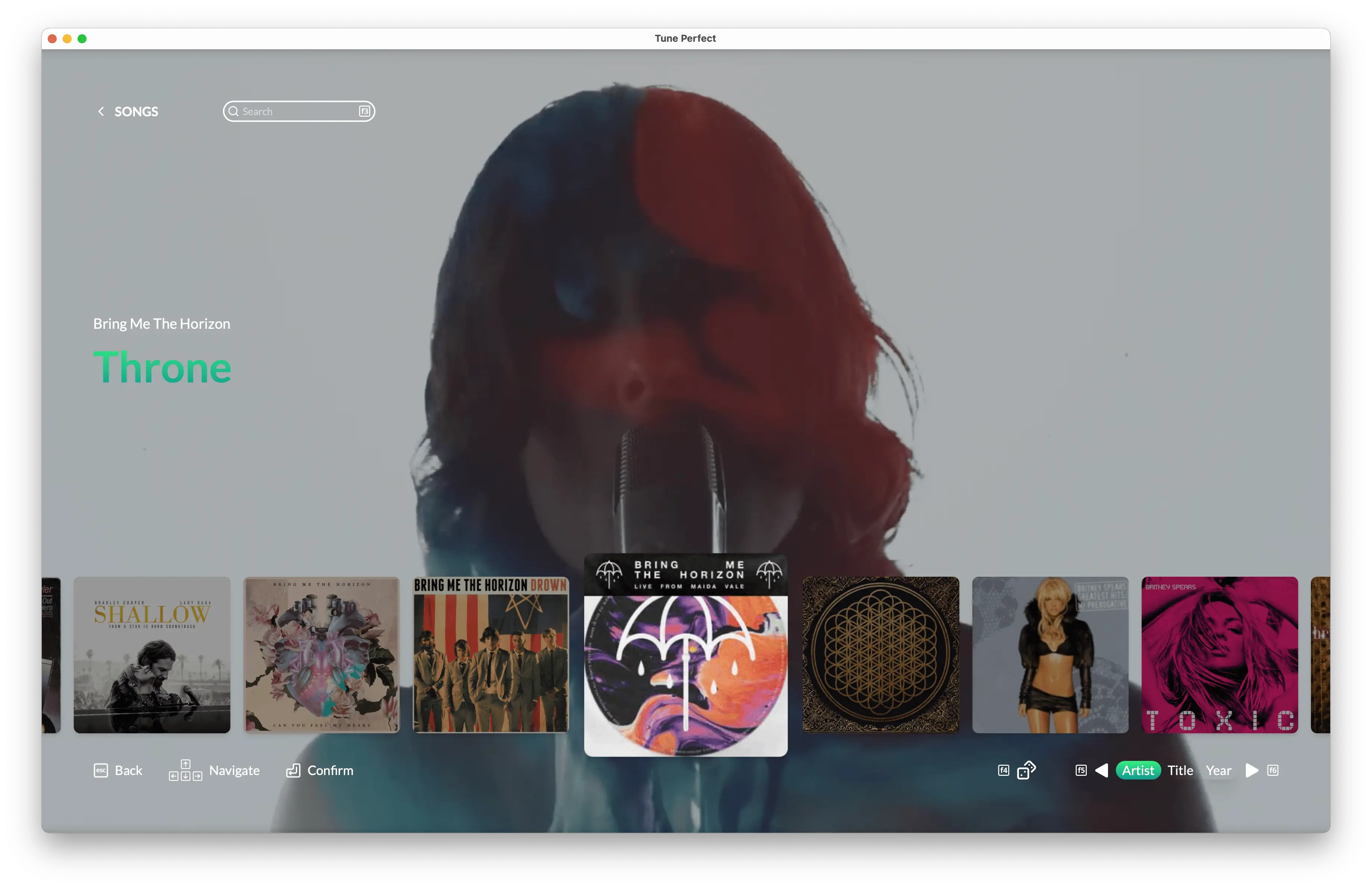 Screenshot of Tune Perfect song list