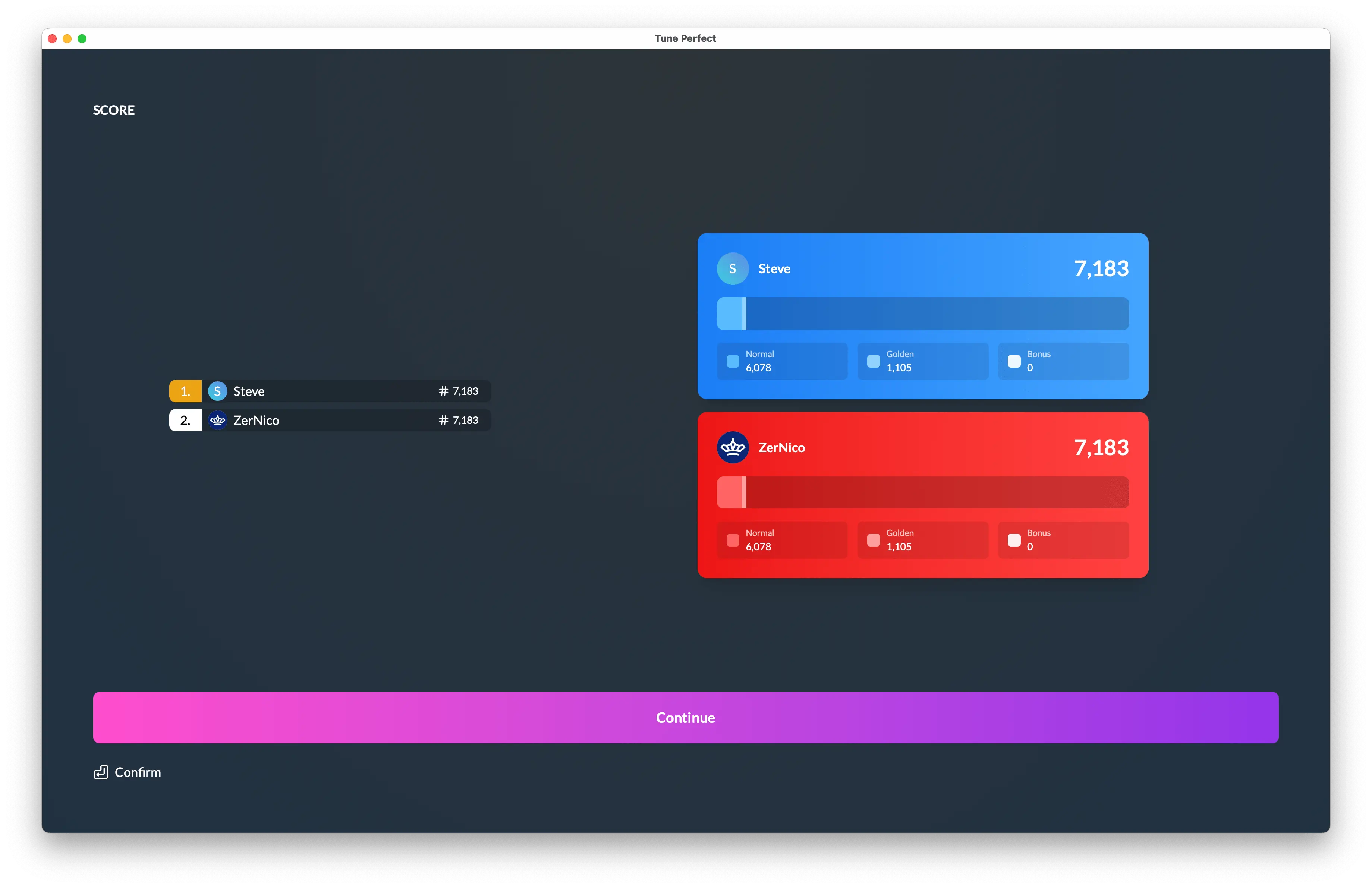 Screenshot of Tune Perfect scores